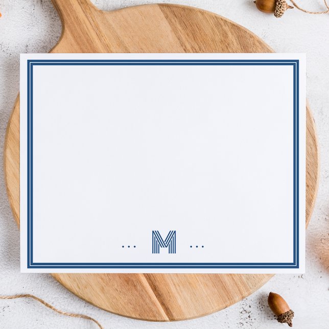 Custom Monogram Navy Blue Border Note Card (Creator Uploaded)