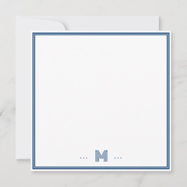 Custom Monogram Navy Blue Border Note Card (Front)