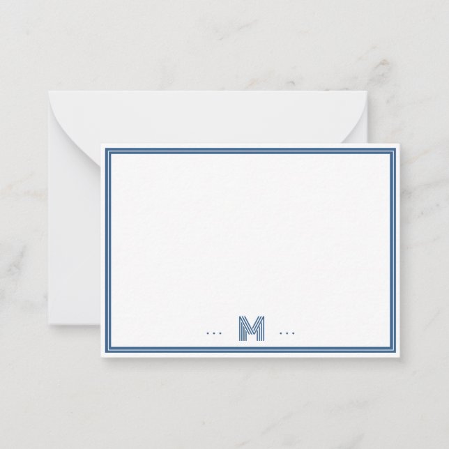 Custom Monogram Navy Blue Border Note Card (Front)