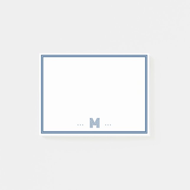 Custom Monogram Navy Blue Border Post-it Notes (Front)