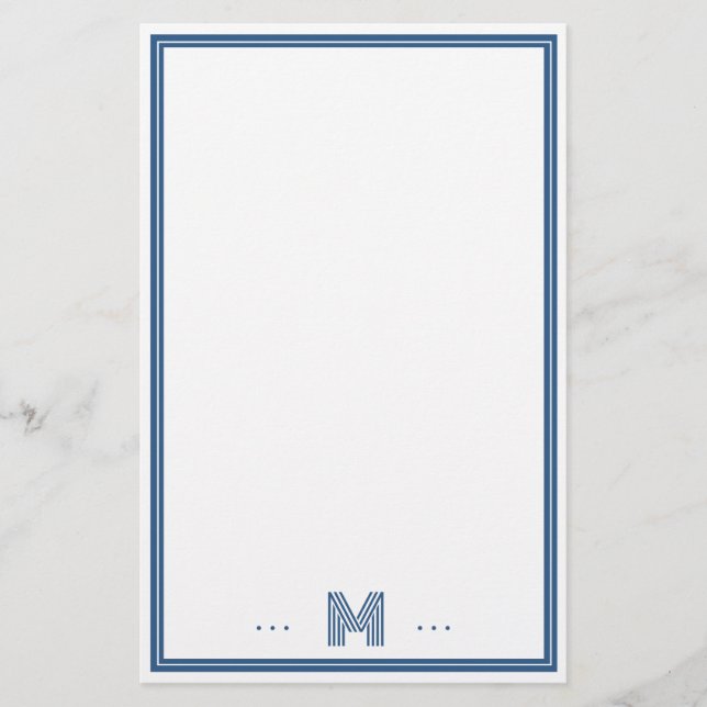 Custom Monogram Navy Blue Border Stationery (Front)