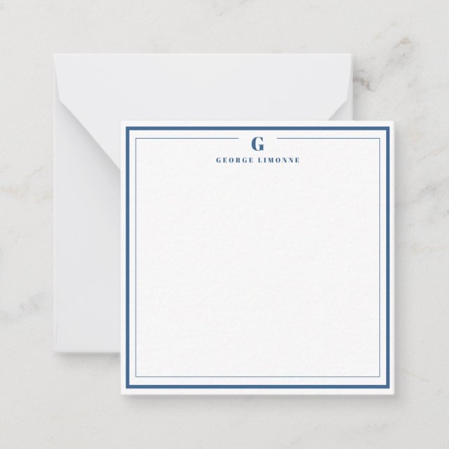 Custom Monogram Navy Blue Border Stationery  Note Card (Front)