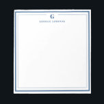 Custom Monogram Navy Blue Border Stationery  Notepad<br><div class="desc">Make a lasting impression with this elegant personalized stationery, featuring a bold navy blue monogram and name in classic serif type. Framed by a double-line border for a refined touch, this flat note card is perfect for thank you notes, personal messages, or professional correspondence. Ideal for gifting or adding a...</div>