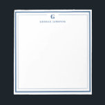 Custom Monogram Navy Blue Border Stationery  Notepad<br><div class="desc">Make a lasting impression with this elegant personalized stationery, featuring a bold navy blue monogram and name in classic serif type. Framed by a double-line border for a refined touch, this flat note card is perfect for thank you notes, personal messages, or professional correspondence. Ideal for gifting or adding a...</div>