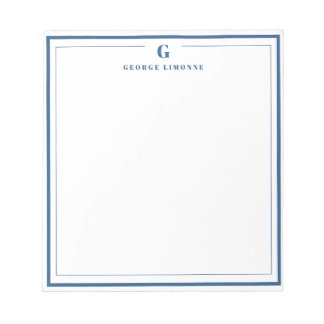 Custom Monogram Navy Blue Border Stationery Notepad