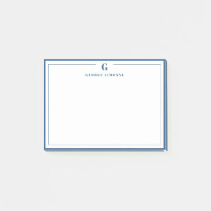 Custom Monogram Navy Blue Border Stationery Post-it Notes