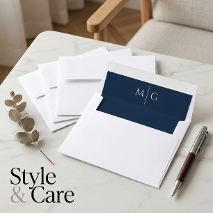 Custom Monogram Navy Blue Envelope Liner
