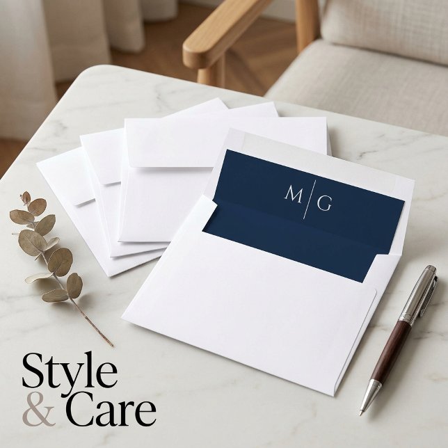 Custom Monogram Navy Blue Envelope Liner (Custom Monogram Navy Blue Envelope Liner)