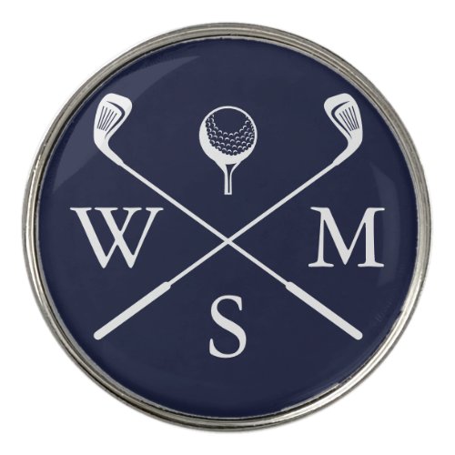 Custom Monogram Navy Blue Golf Ball Marker