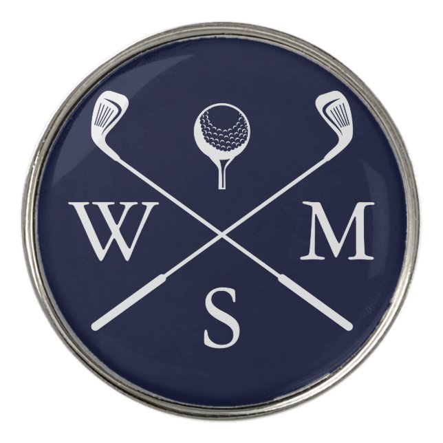 Custom Monogram Navy Blue Golf Ball Marker (Front)