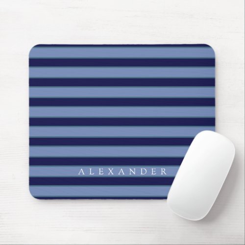 Custom Monogram Navy Blue Stripes Monogrammed Mouse Pad