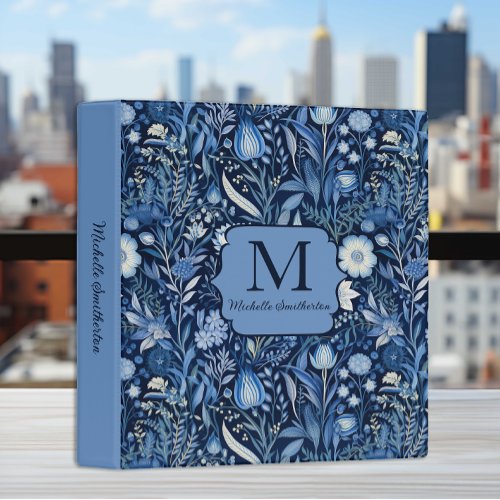 Custom Monogram Navy Dusty Blue Vintage 3 Ring Binder