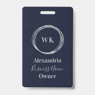 Custom Monogram Navy Gold Employee Name Badge