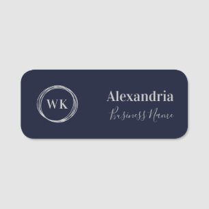 Custom Monogram Navy Silver Employee Name Tag