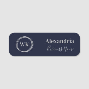 Custom Monogram Navy Silver Employee Name Tag