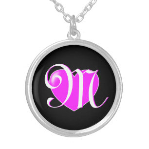 Custom Monogram Necklace Pink Heart On Black