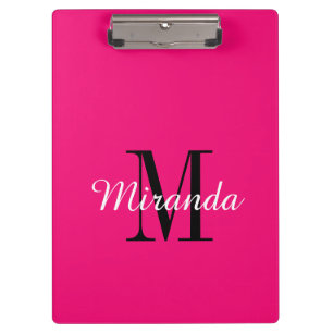 Custom monogram neon pink color large clipboard