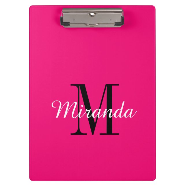Custom monogram neon pink color large clipboard (Front)