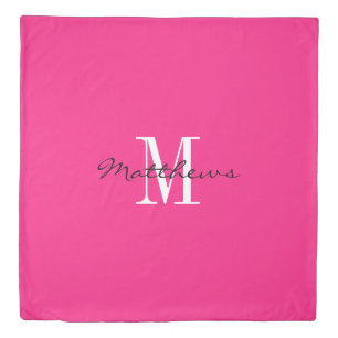 Custom monogram neon pink queen size duvet cover