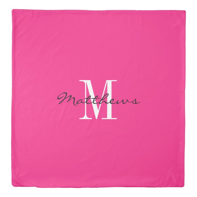 Custom monogram neon pink queen size duvet cover (Front)