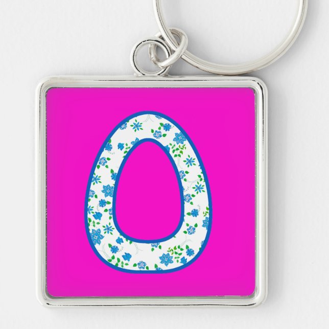 Custom Monogram O Keychain, Ditsy Floral Pattern Keychain (Front)