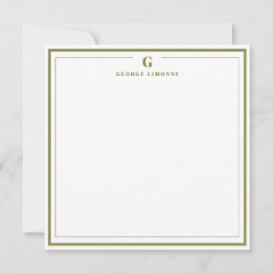 Custom Monogram Olive Border Stationery Note Card