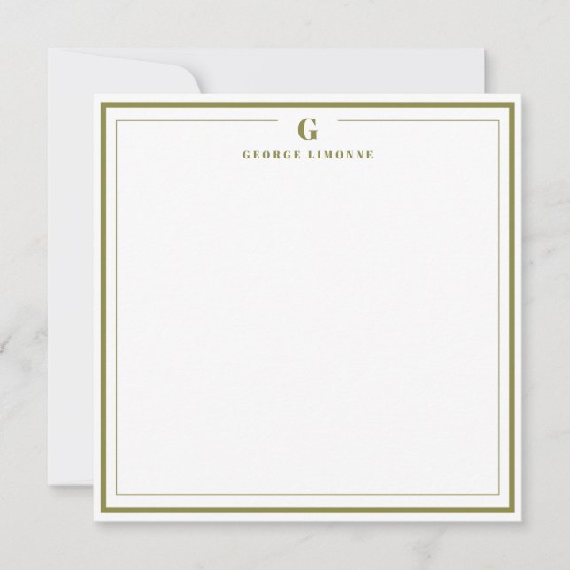 Custom Monogram Olive Border Stationery  Note Card (Front)