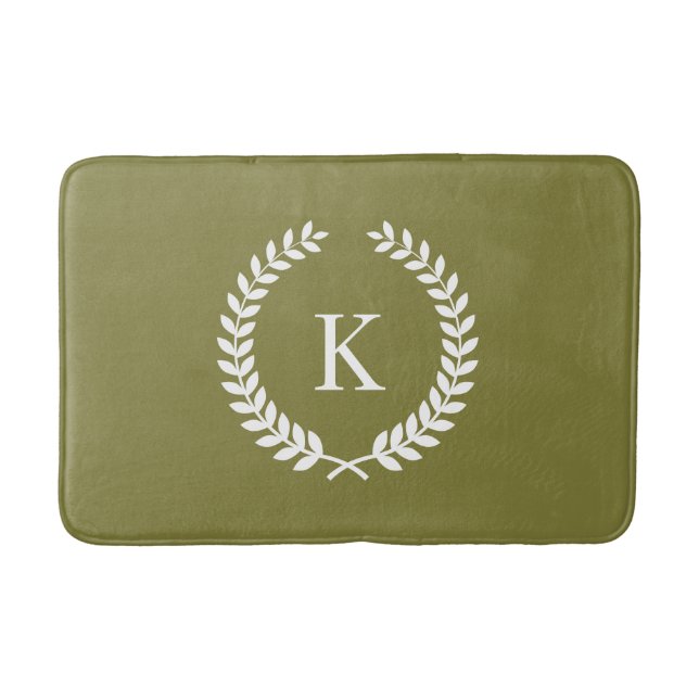 Custom Monogram Olive Green and White Bathroom Mat (Front)