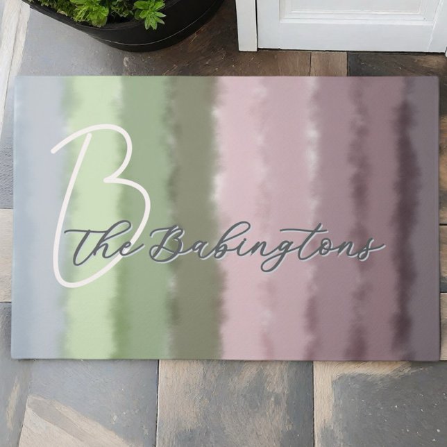 Custom monogram ombre sage green purple striped  doormat (Creator Uploaded)