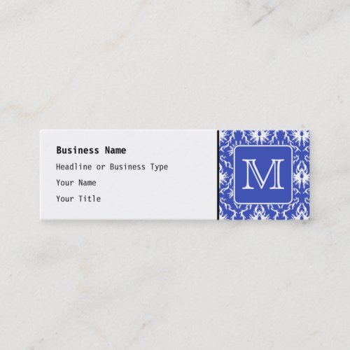 Custom Monogram, on Blue and White Damask Pattern. Business Card Template