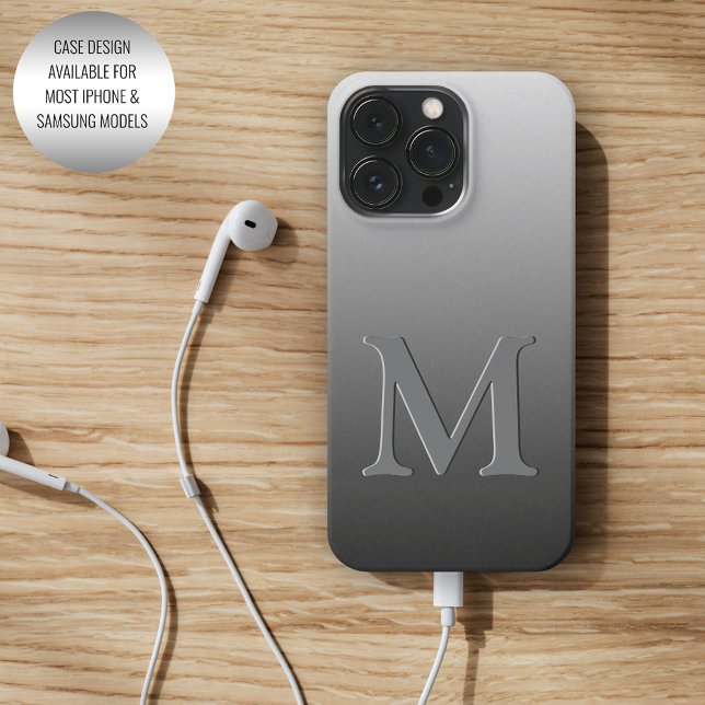 Custom Monogram On Ombre Black Gray Grey Gradient Iphone Case (Creator Uploaded)