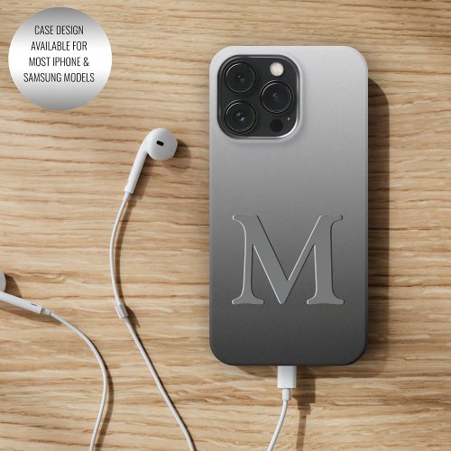 Custom Monogram On Ombre Black Gray White Gradient iPhone 15 Pro Case