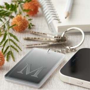 Custom Monogram On Ombre Black Gray White Gradient Keychain