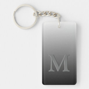Custom Monogram On Ombre Black Gray White Gradient Keychain