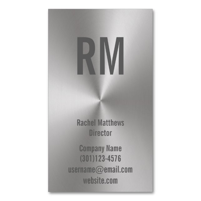 Custom Monogram on Silver Look Background Business Card Magnet (Front Vertical)