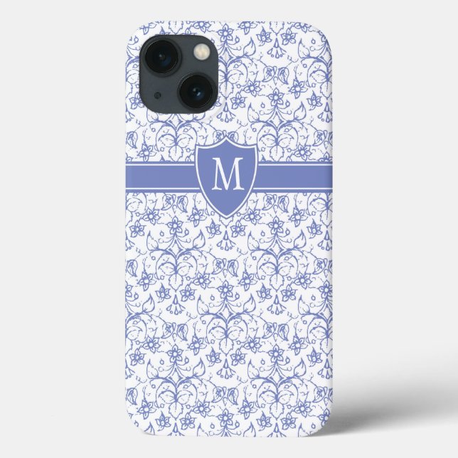 Custom Monogram on Stylish Blue Periwinkle Pattern Case-Mate iPhone Case (Back)