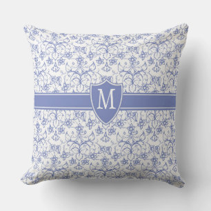 Custom Monogram on Stylish Blue Periwinkle Pattern Throw Pillow