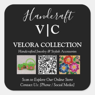 Custom Monogram or Logo QR Photo Square Sticker