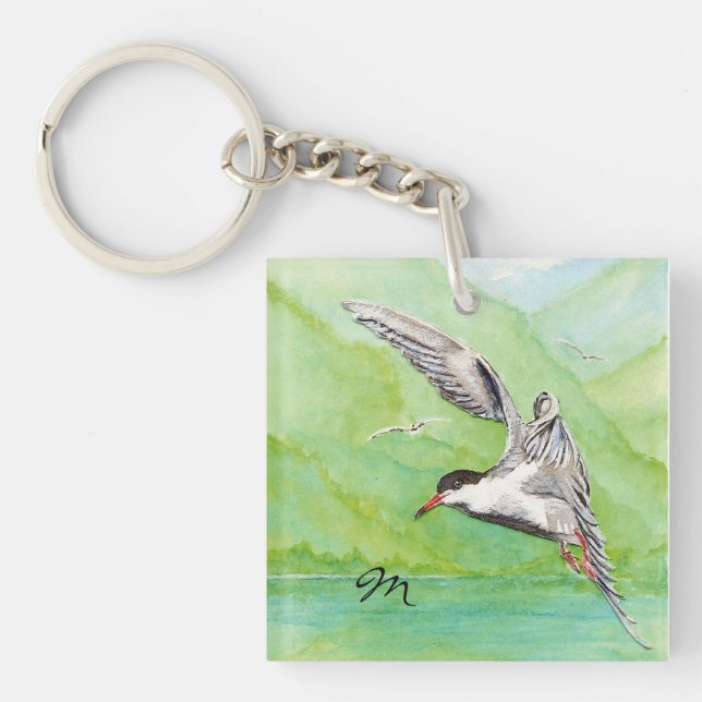Custom Monogram or Name Common Tern Bird Keychain (Front)