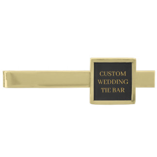 Custom Monogram or Text Wedding Black & Gold Finish Tie Bar