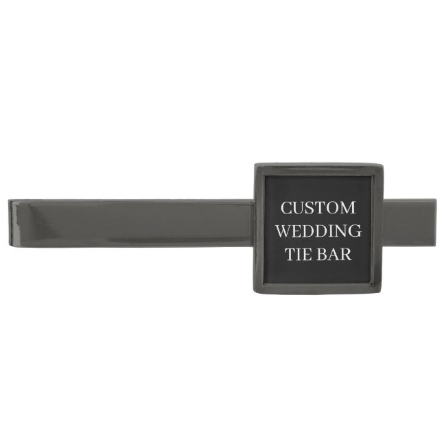 Custom Monogram or Text Wedding Black Gunmetal Finish Tie Bar (Front)
