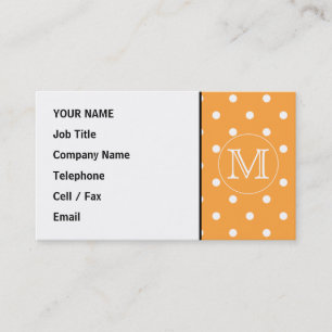 Custom Monogram. Orange and White Polka Dot. Business Card