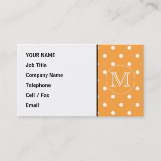 Custom Monogram. Orange and White Polka Dot. Business Card