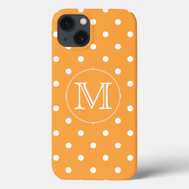 Custom Monogram. Orange and White Polka Dot. Case-Mate iPhone Case (Back)