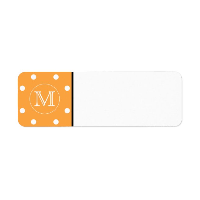 Custom Monogram. Orange and White Polka Dot. Label (Front)