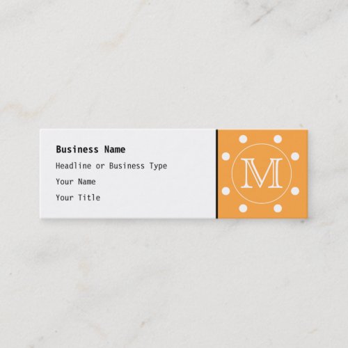 Custom Monogram. Orange and White Polka Dot. Business Card Templates