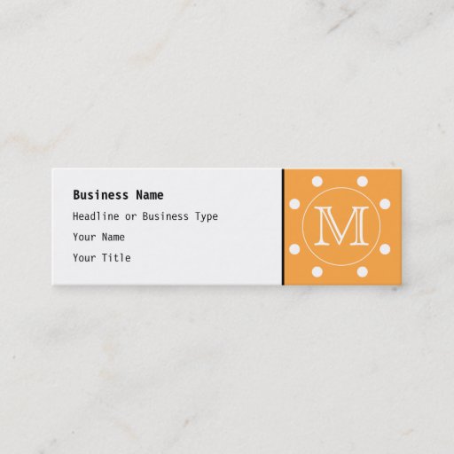 Customizable Custom Monogram. Orange and White Polka Dot. Business Card Templates