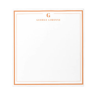 Custom Monogram Orange Border Stationery  Notepad