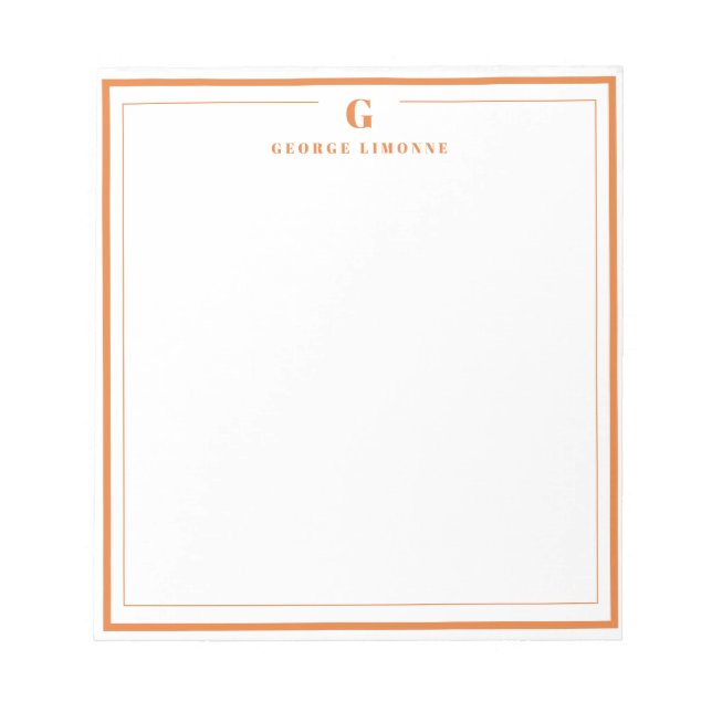 Custom Monogram Orange Border Stationery  Notepad (Front)