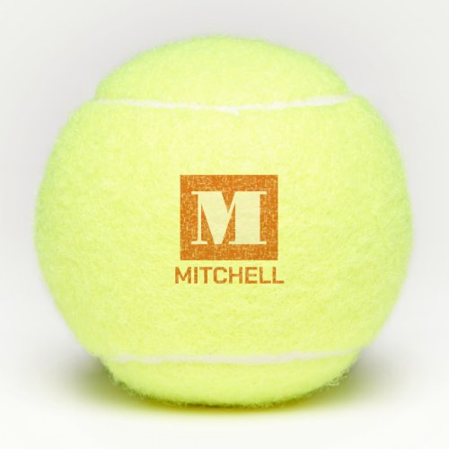 Custom Monogram Orange Name Bold Initial Tennis Balls